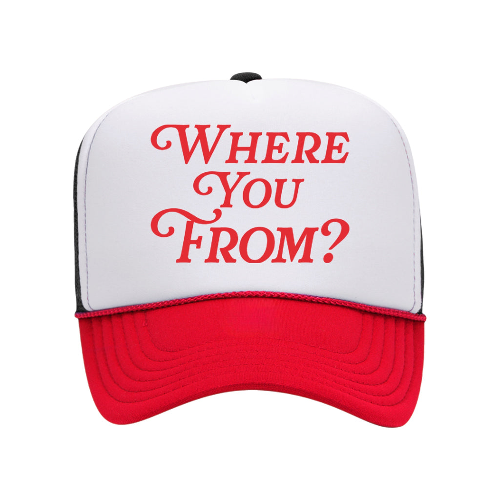 Where You From? Trucker Hat Red, Black & White w/ Red